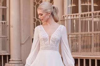 Vestido novia manga larga fluido