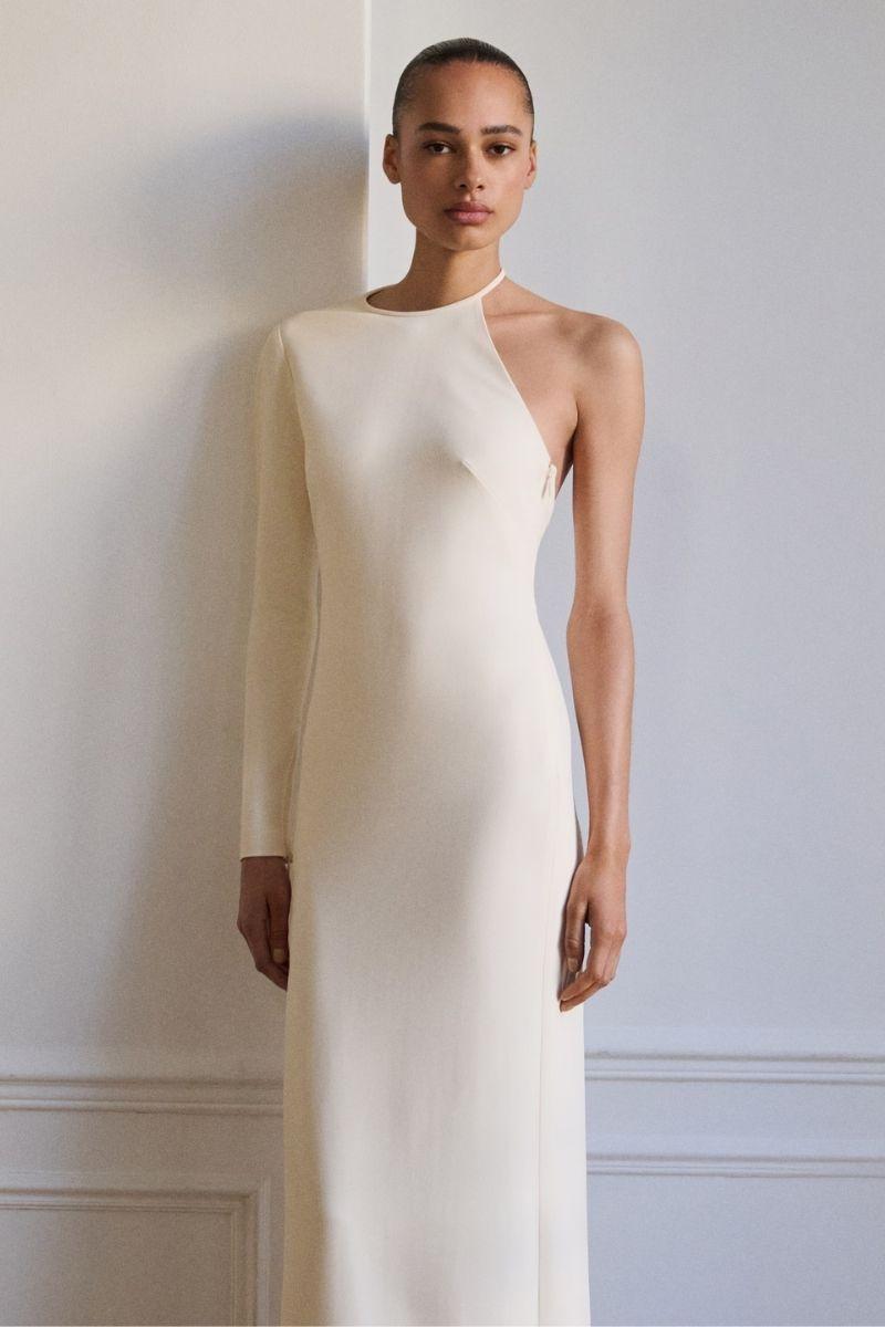 Vestido asimétrico de mango de manga larga para boda