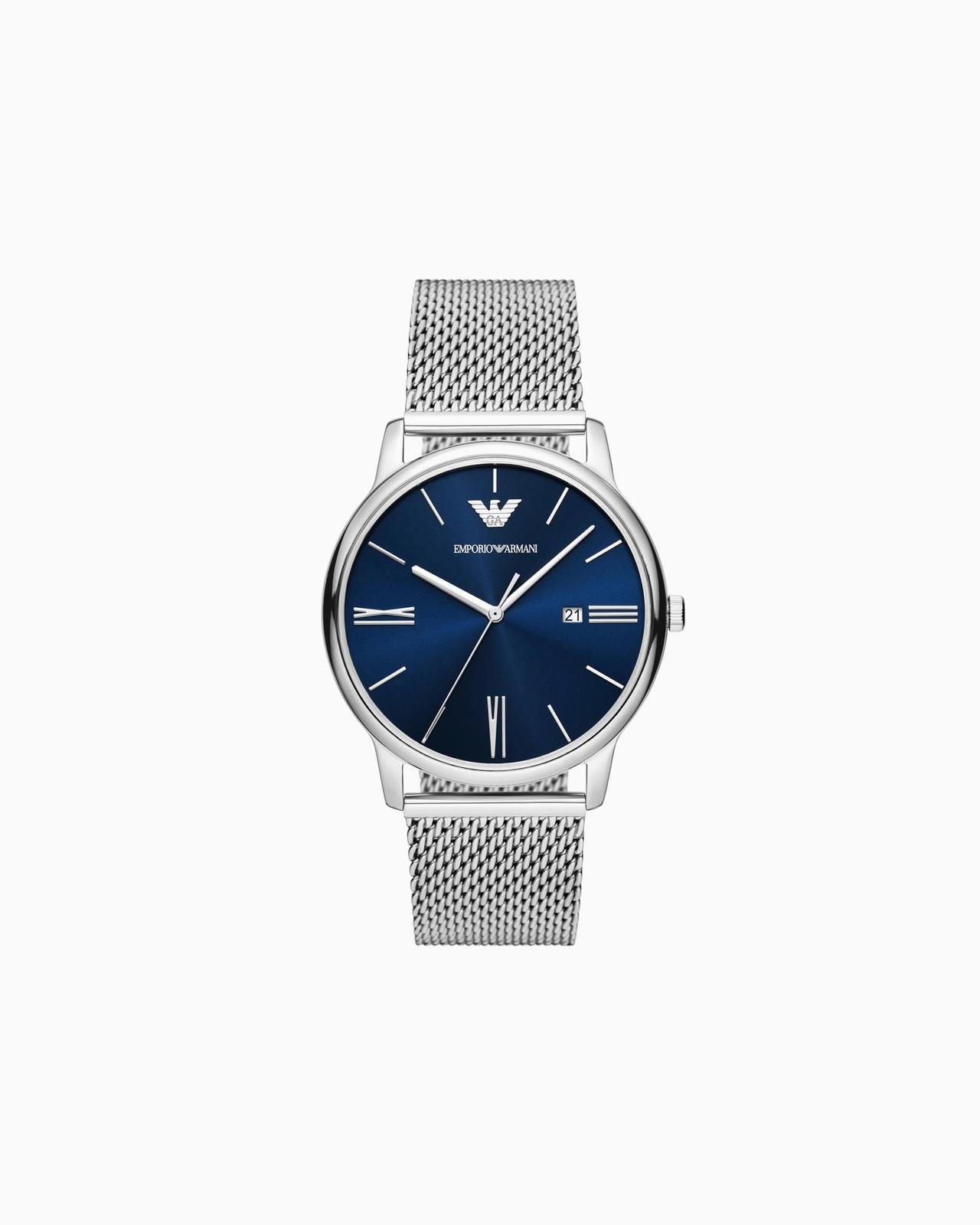 Reloj hombre boda: reloj con correa metálica y esfera azul, de Emporio Armani