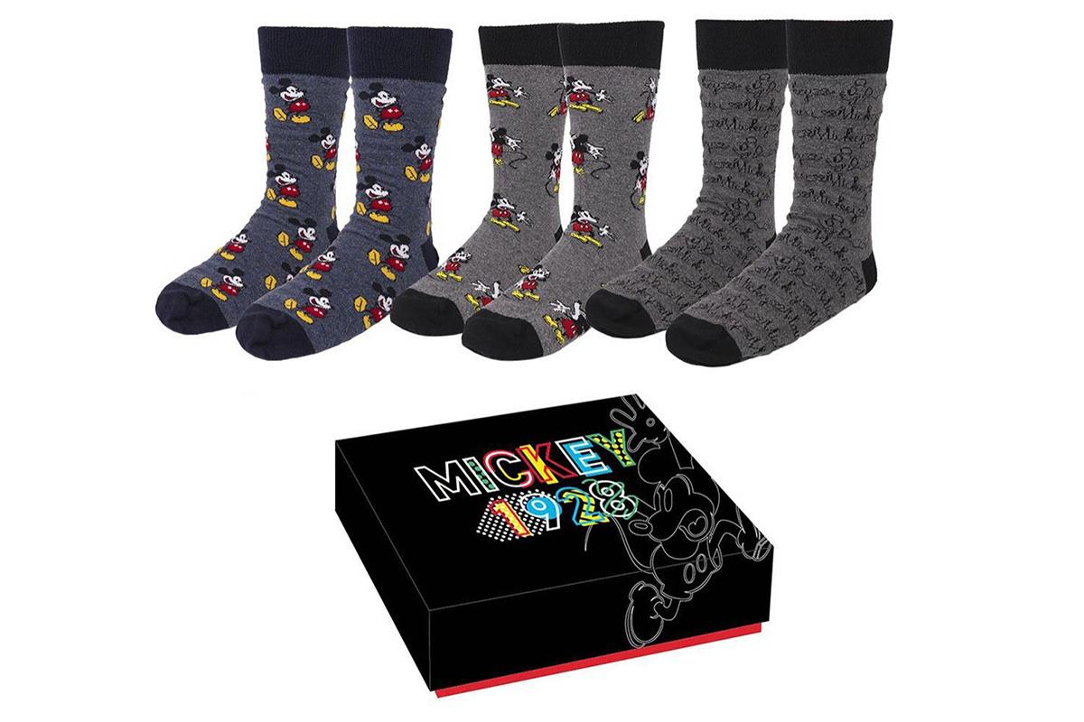 Calcetines en negro y gris con diferentes estampados de Mickey Mouse
