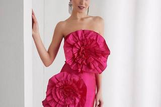 Vestido de fiesta corto con flores XL en 3D
