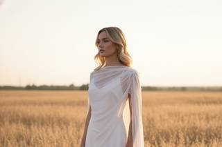 Vestido boda civil sencillo con capa