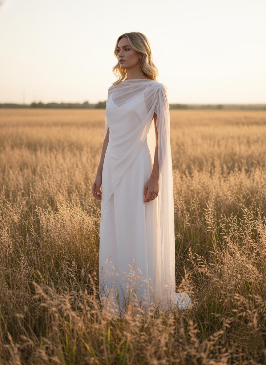 Vestido boda civil sencillo con capa