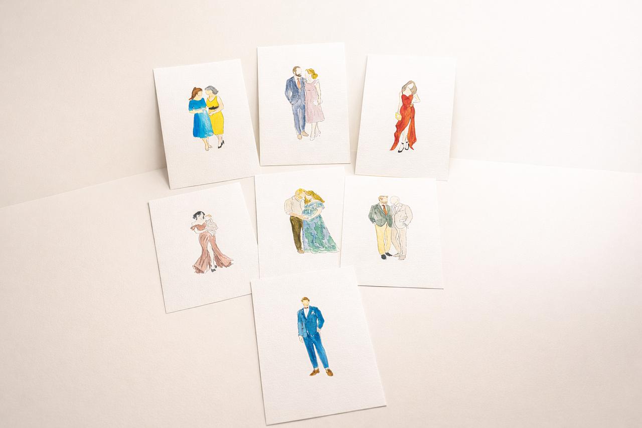 Live paint: diferentes ilustraciones de parejas, con los nombres de cada una de ellas