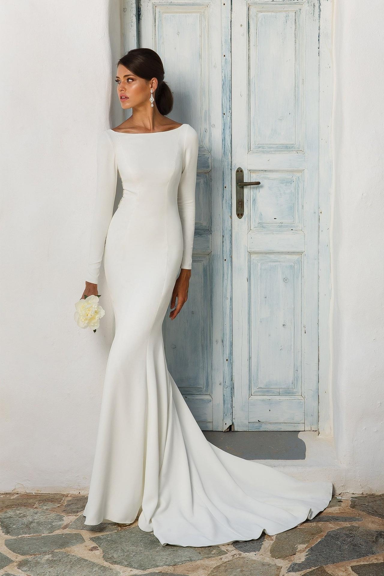 Vestido manga larga novia de corte sirena