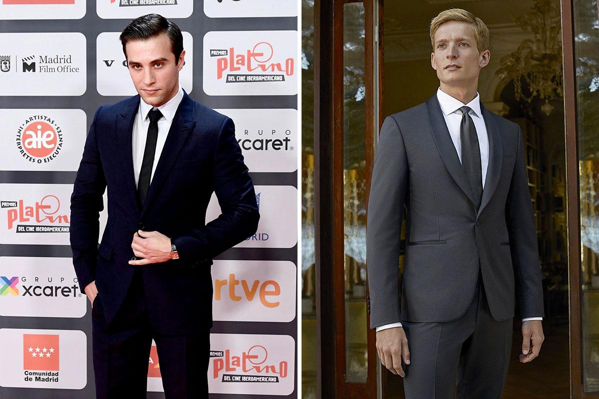 Traje de novio clásico con corbata delgada