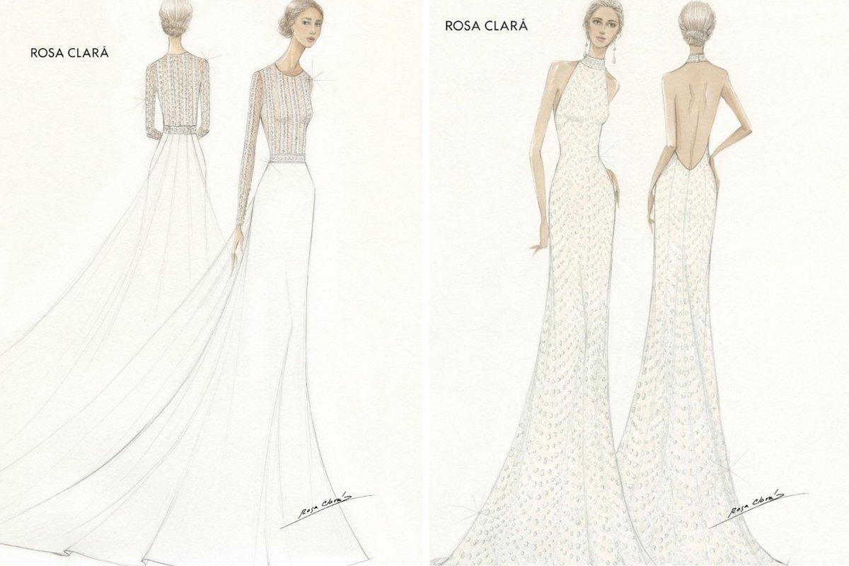 bocetos de Rosa Clará de los dos vestidos de novia de Mery Perelló