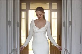 Vestido novia manga larga con escote cowl