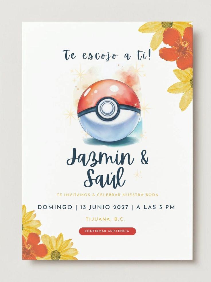 Invitación de boda con temática Pokémon
