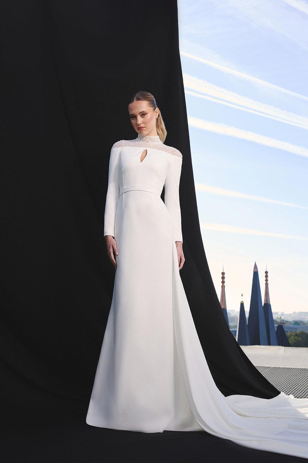 Vestido manga larga novia lisa