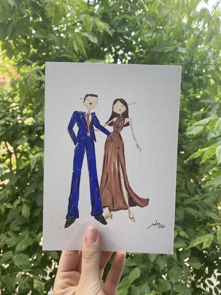 Live paint: diferentes ilustraciones de parejas, con los nombres de cada una de ellas