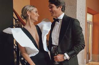 vestidos negros de boda de invitada bicolor con escote profundo delantero