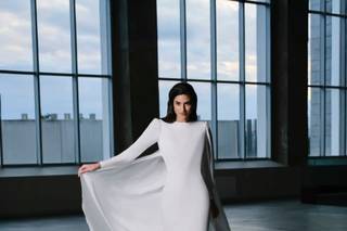 Vestido novia sencillo manga larga totalmente liso
