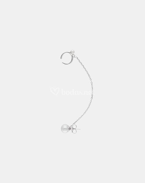 Pendiente earcuff Dangle con perla y cadena plata, Majorica