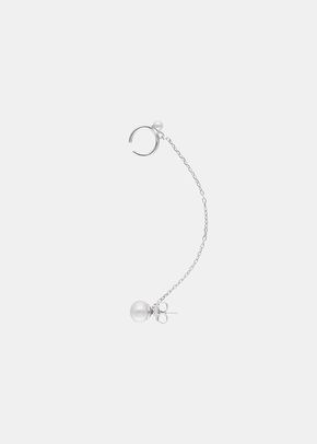 Pendiente earcuff Dangle con perla y cadena plata, 1504