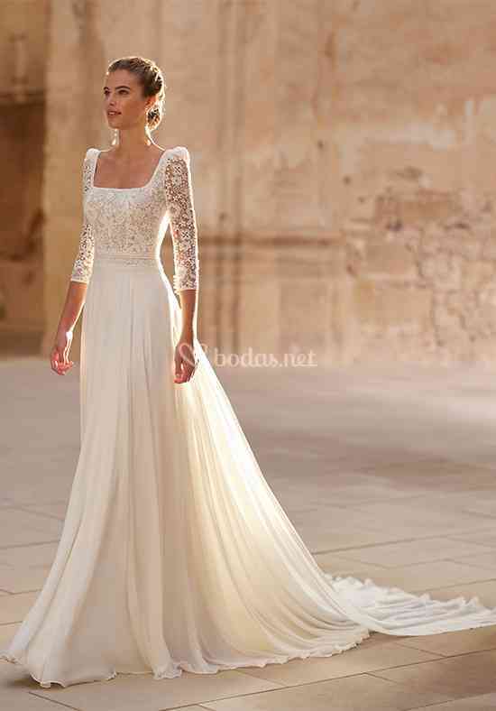 Vestido fashion de novia escote cuadrado