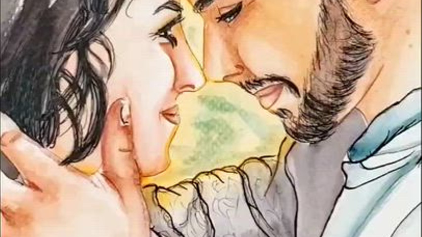 Acuarela novios boda 