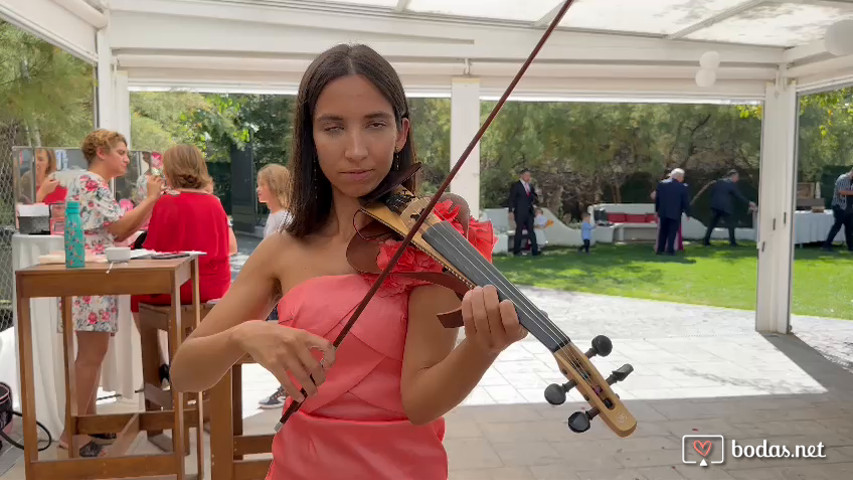 Violinista tocando el violín eléctrico en una boda