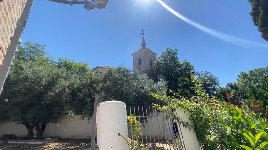 Jardín con iglesia románica 