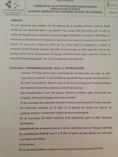 Papel de después de legrado