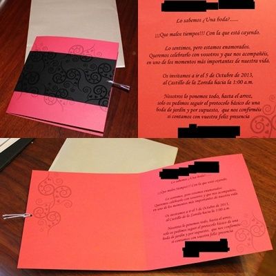 Invitaciones, sobre y texto