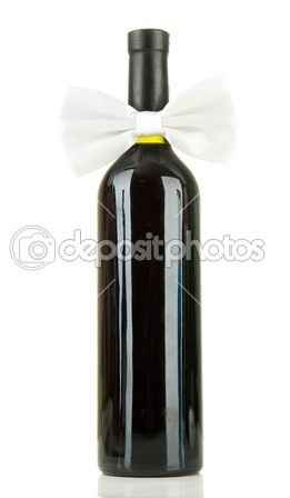 Pajarita blanca en la botella de vino 