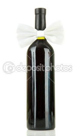Pajarita blanca en la botella de vino
