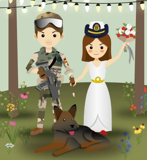 duda dibujo de los novios en invitaciones. - 1