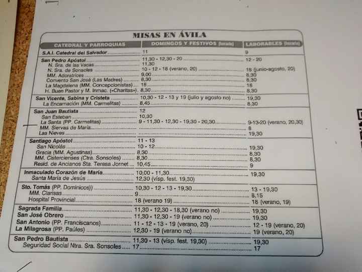 Teléfonos y horarios iglesias Ávila - 2