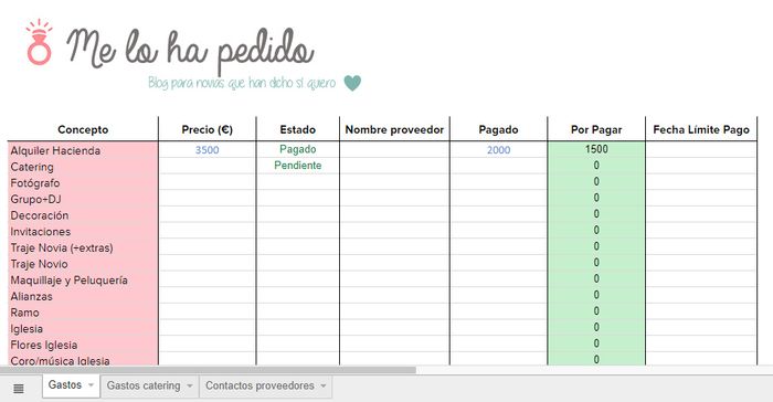 plantillas excel para organizar nuestra boda 1