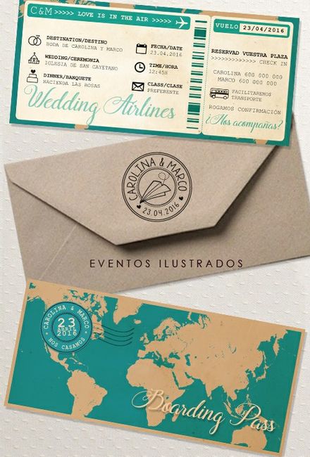 Sobres invitaciones tarjeta de embarque - 6