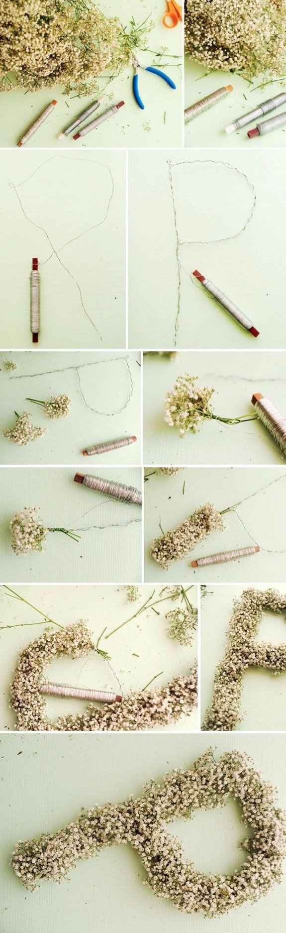 Iniciales hechas con flores y alambres DIY