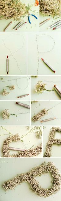Iniciales hechas con flores y alambres DIY