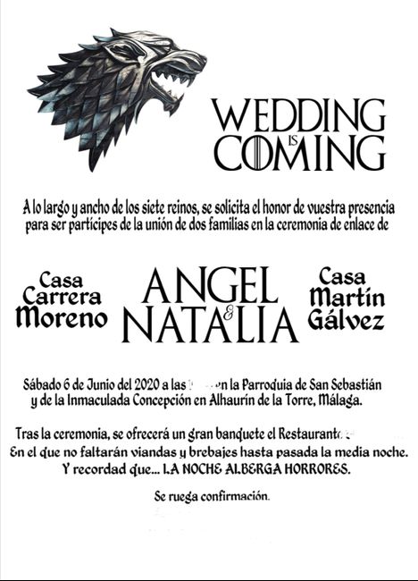 Invitaciones de boda Inspiradas en Juego de Tronos - 1