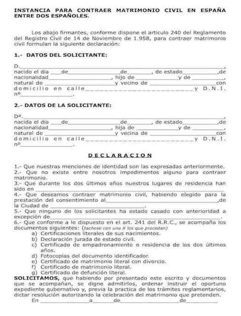 instancia boda civil