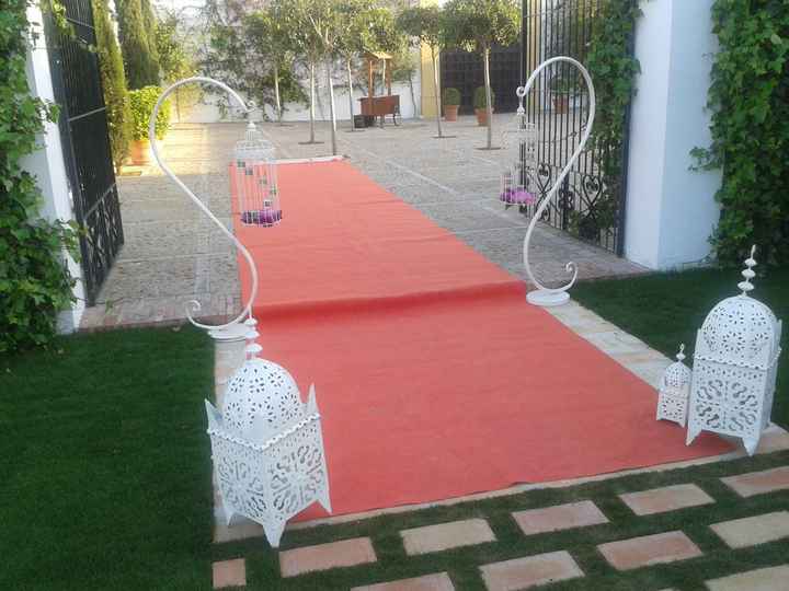 Decoración en el jardín con la alfombra roja