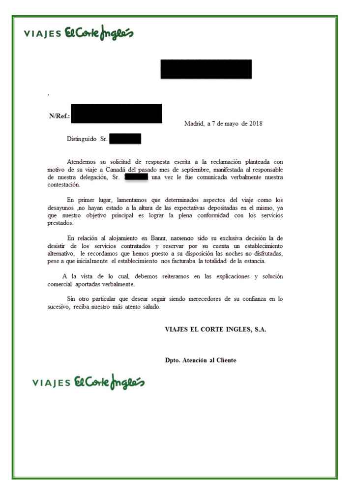 Respuesta de El Corte Inglés