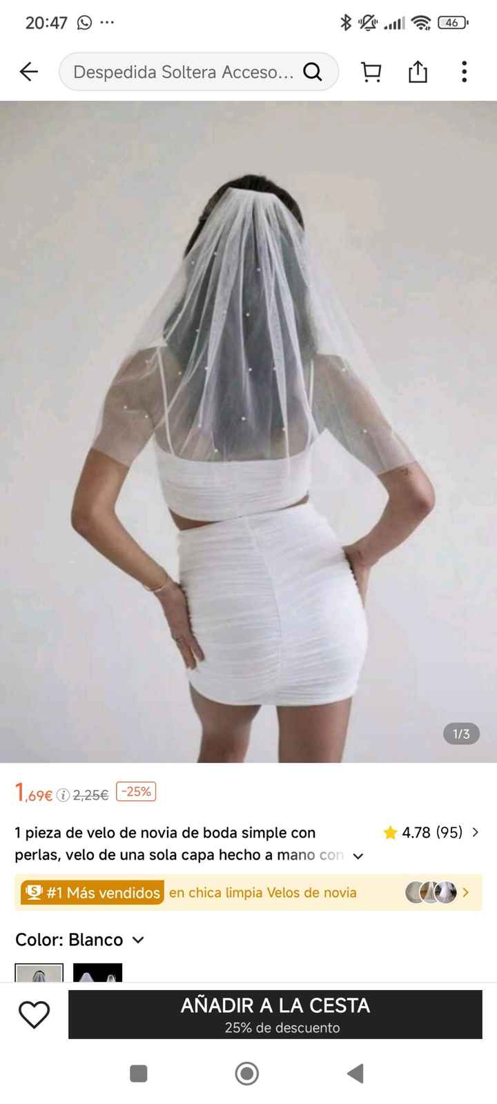 Velo en vestido sin cola para ceremonia civil - 1