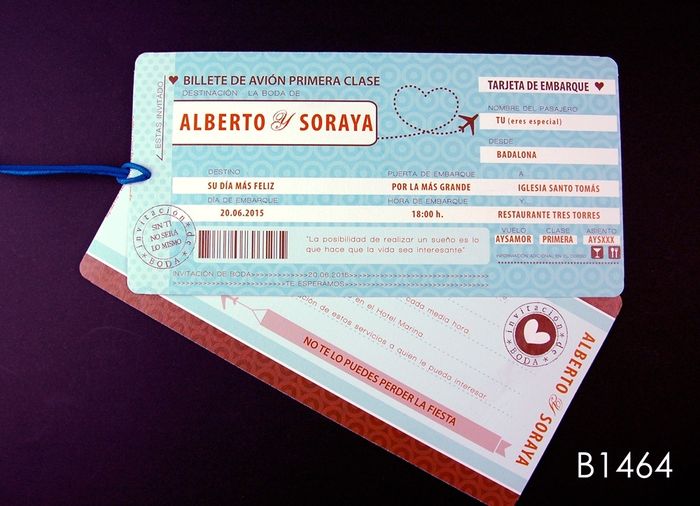 invitación boda, billete de avión