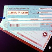 invitación boda, billete de avión