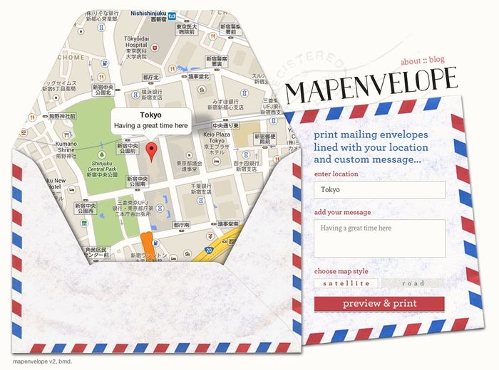 Sobre con mapa interior