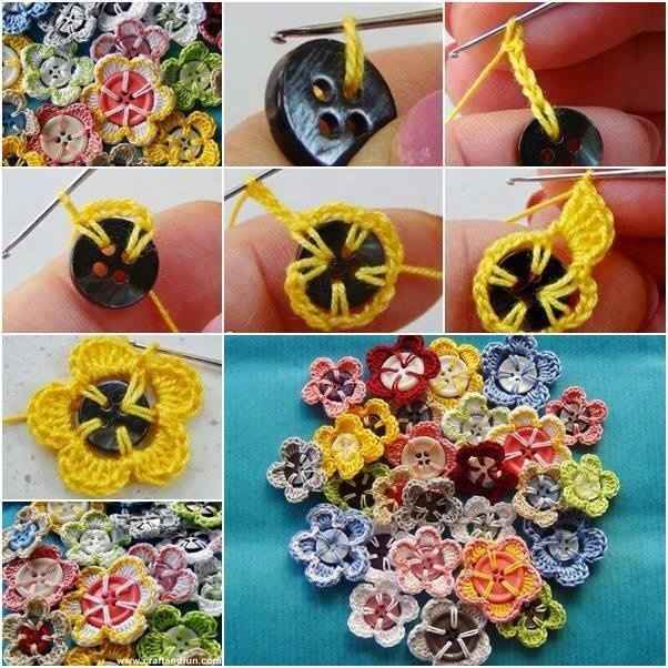 Flores de ganchillo y botones