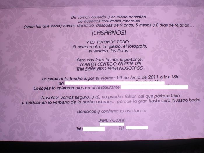 Interior de la invitación