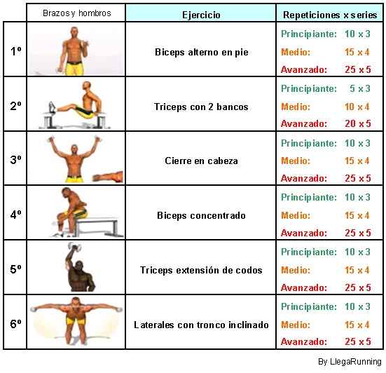 Tabla de ejercicios para brazos