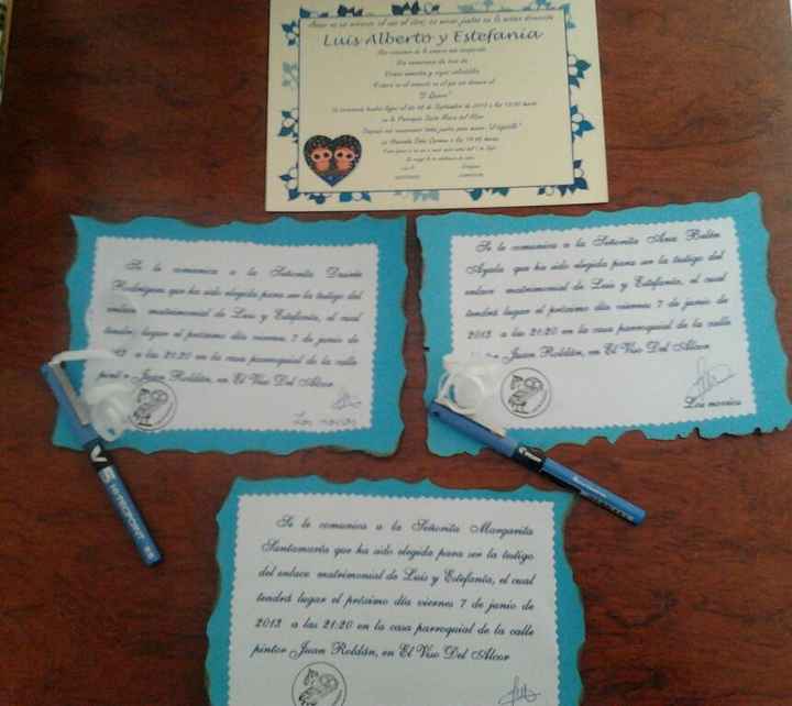 las notificaciones a las testigos y nuestra invitación de boda