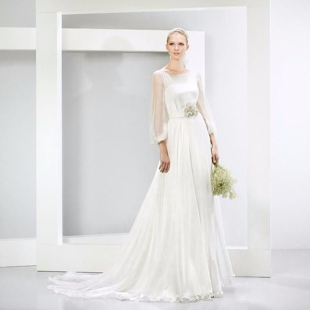 Vestido de novia con manga globo