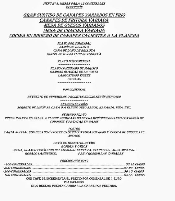 Precio banquete? Necesito comparar 1