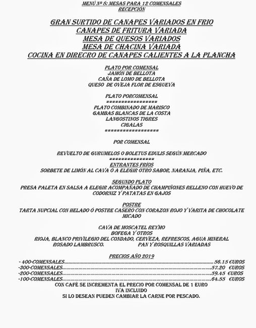Precio menu banquete 1