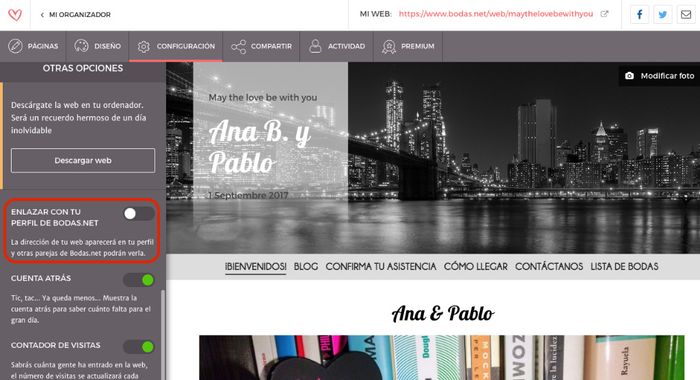 compartir web en perfil