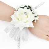 Rosas muñeca Corsage Silvery Bling cinta pulsera elástica para boda novia